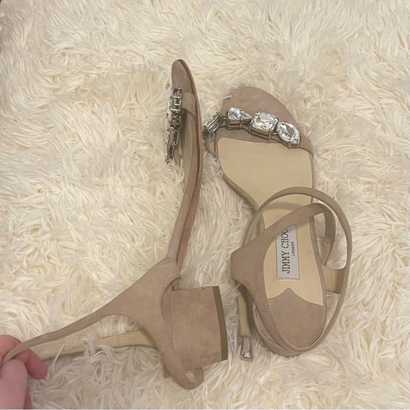 JIMMY CHOO Large Cut Crystals Mule Sandals Size38/US8 Dusty Pink Beige MARINE - Picture 3 of 9